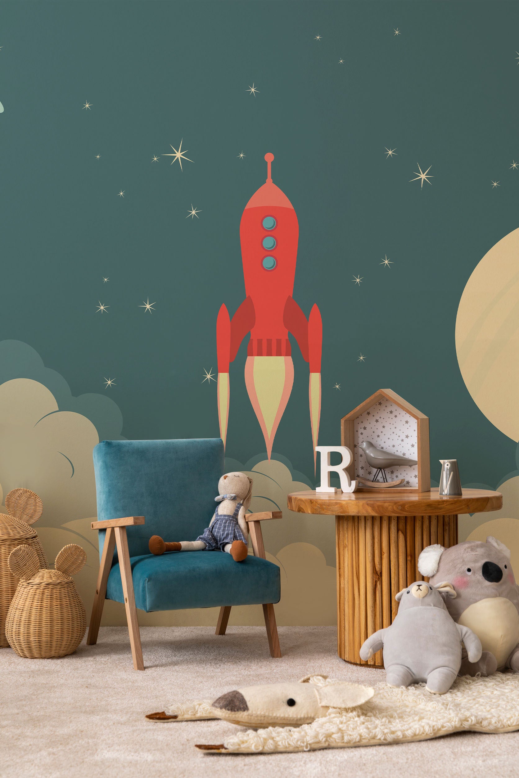 Retro Rocket Spaceship Wall Mural