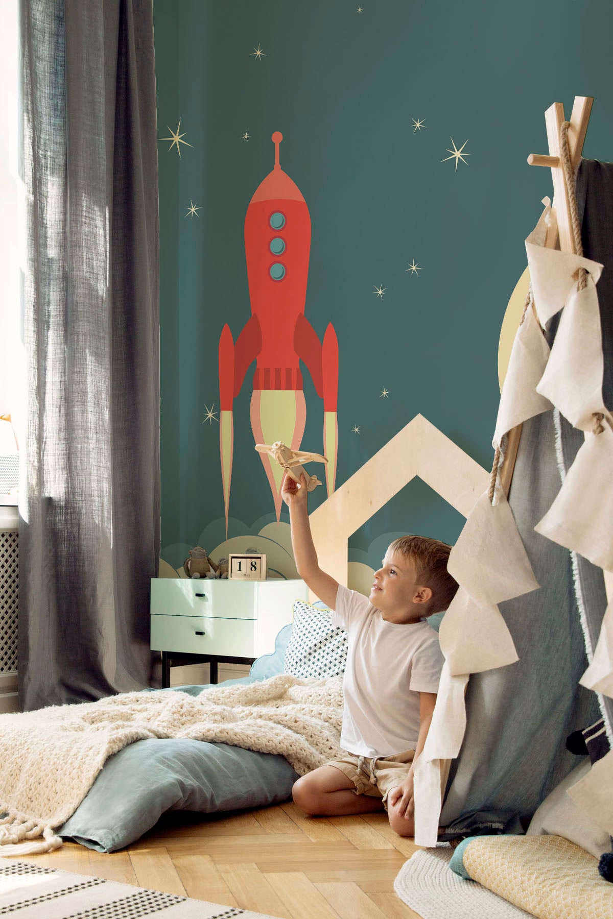 Retro Rocket Spaceship Wall Mural