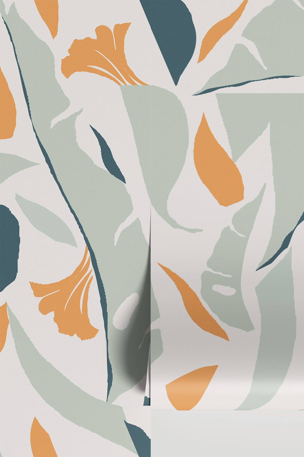 Close-up of Abstract Jungle Mix wall mural panel seam showing abstract leaf and floral shapes