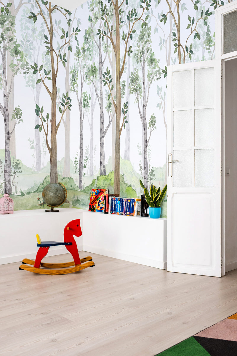 Birch Forest Watercolor Wall Mural | Forest Murals | Eazywallz