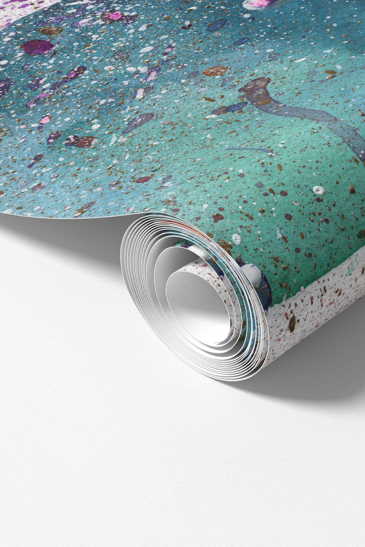 Abstract Paint Splat 3 wall mural material rolled, showing the print texture