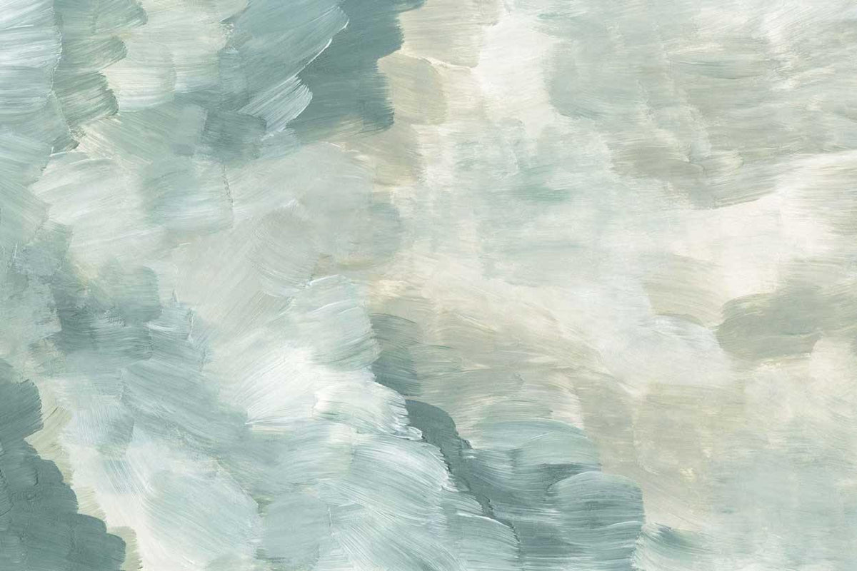 Abstract Taiga #1 wall mural - sage green and blue-grey abstract brushstroke wallpaper