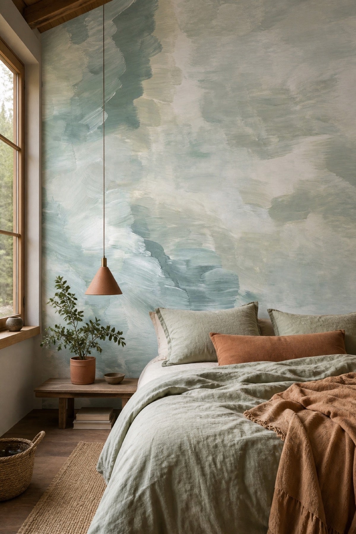 Abstract Taiga #1 wall mural installed in a bedroom