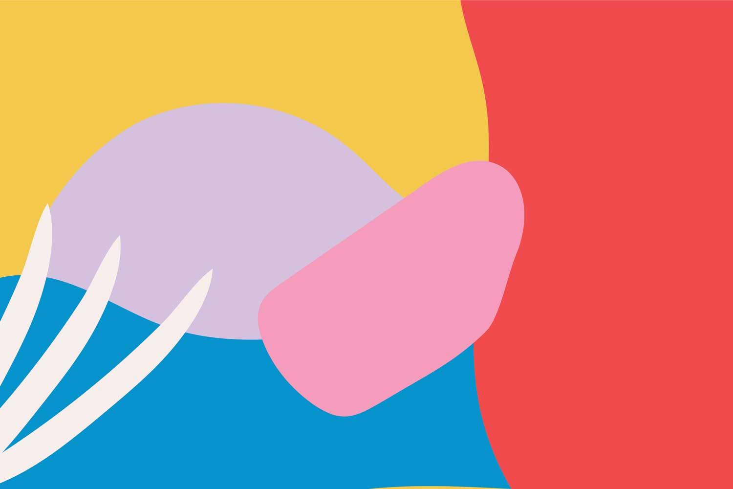 Close-up detail of the Abstract Memphis West Coast wall mural's color-block shapes