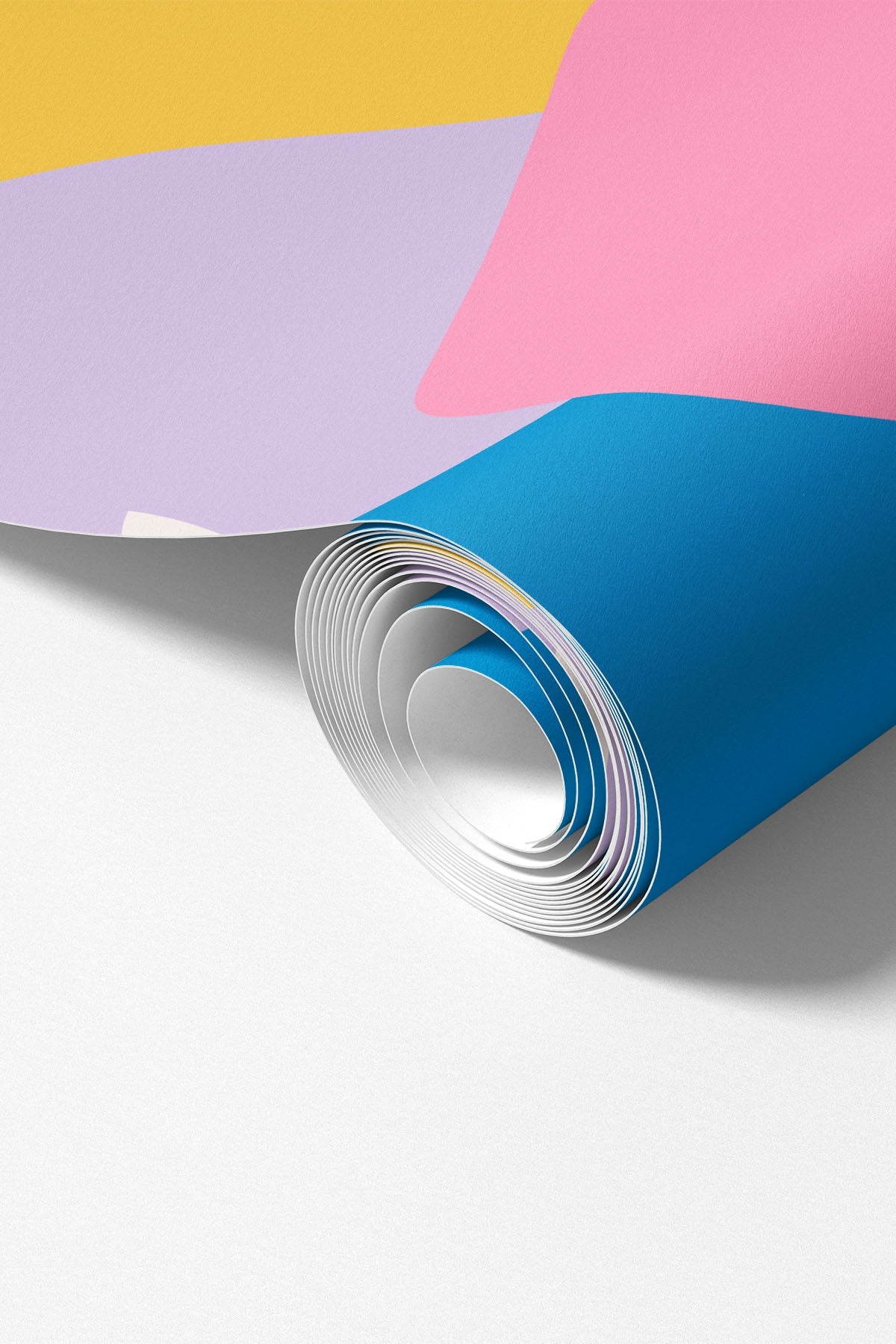 Abstract Memphis West Coast wall mural shown as a rolled wallpaper panel