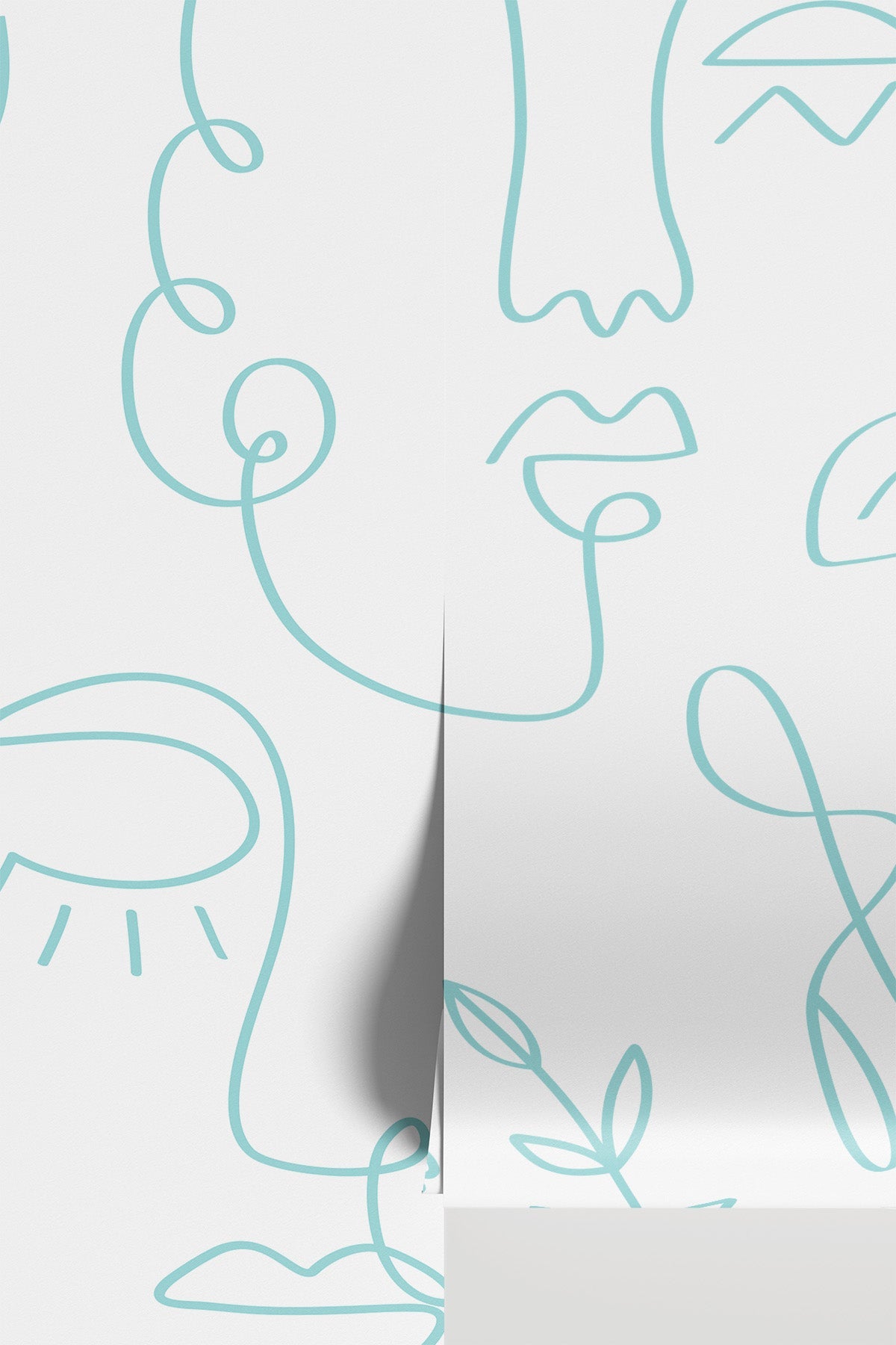 Pale Blue Minimal Abstract Faces Wall Mural - product view