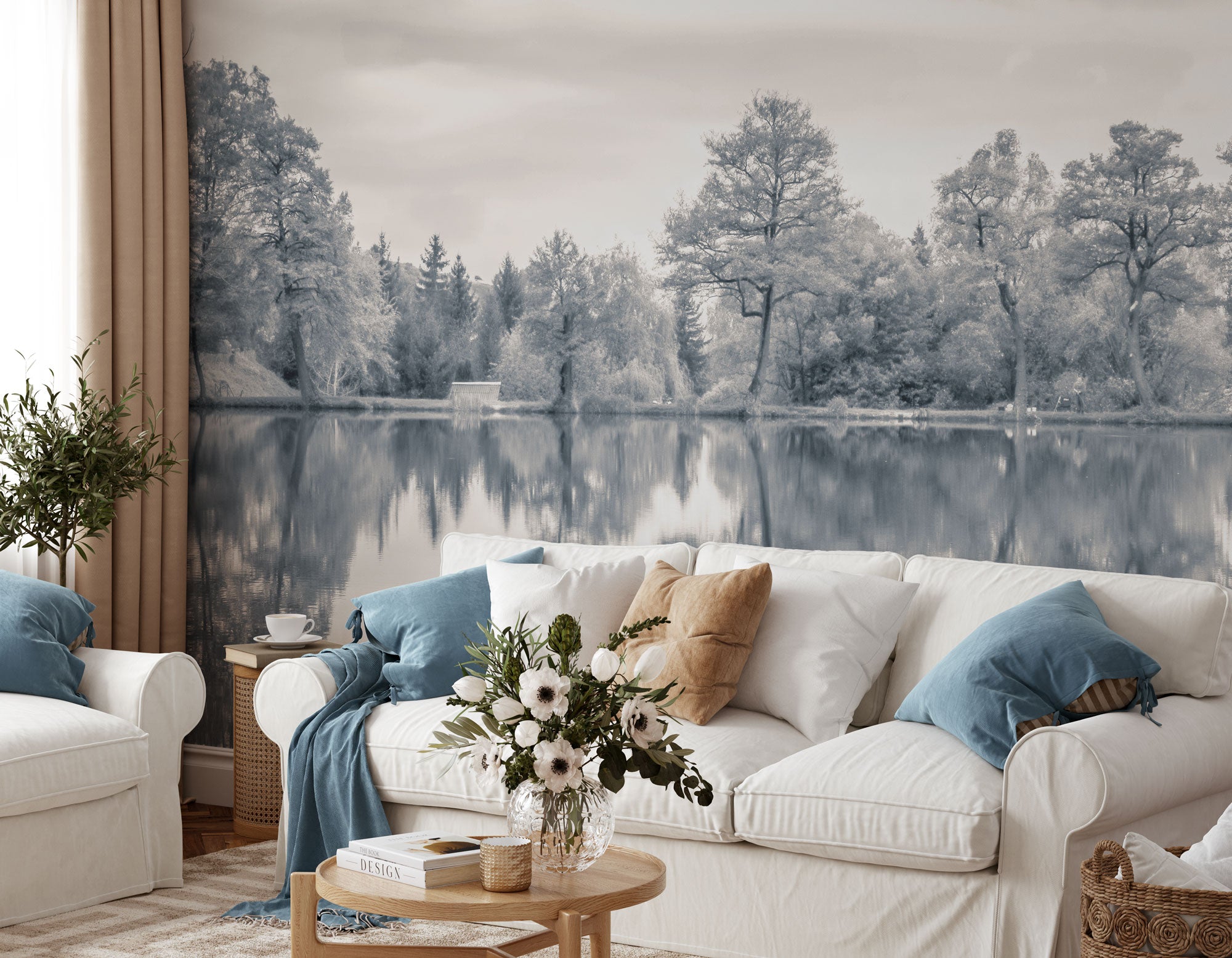 Serene Lakeside Haven Panoramic Wall Mural
