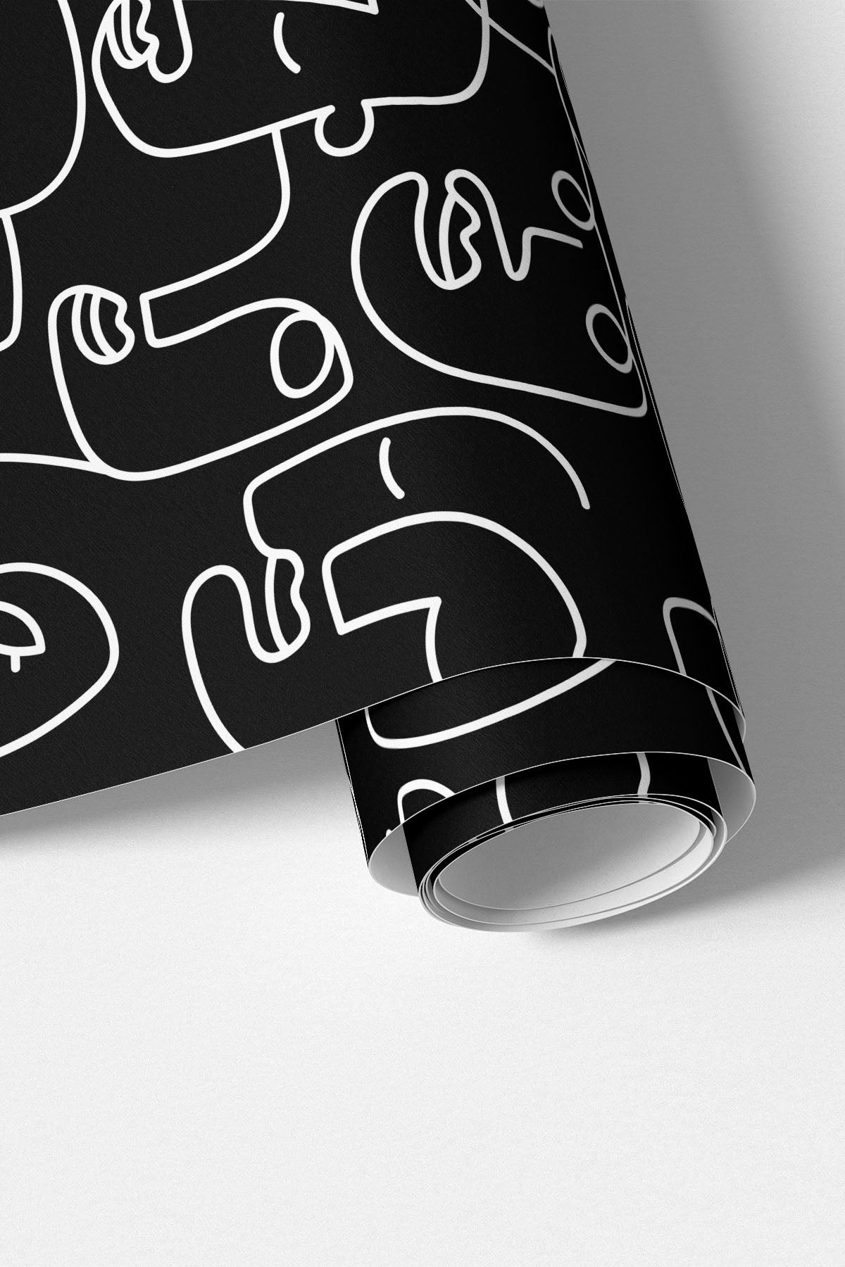 Black Abstract Line Faces wall mural roll