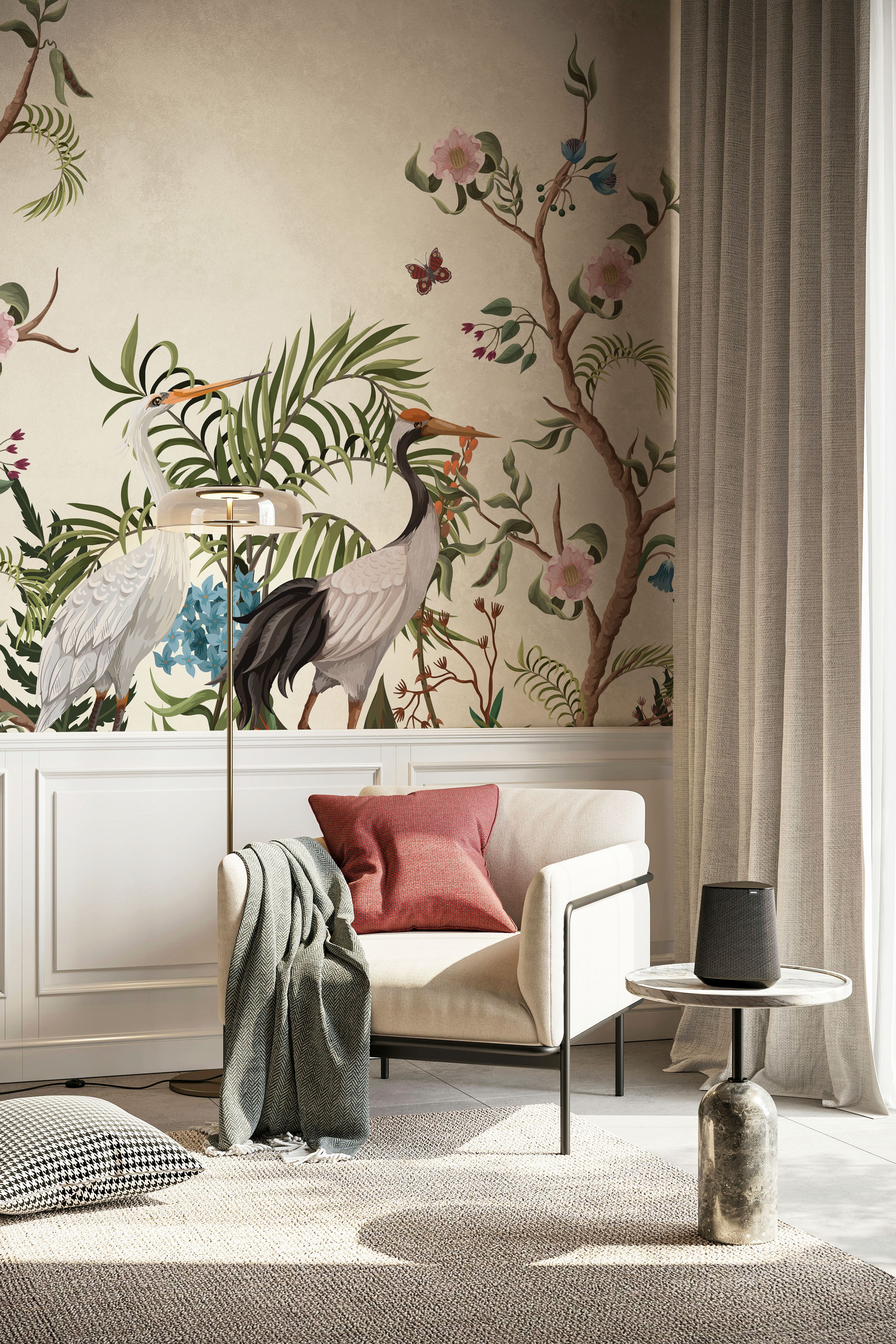 Light Birds and Flowers Chinoiserie Wall Mural