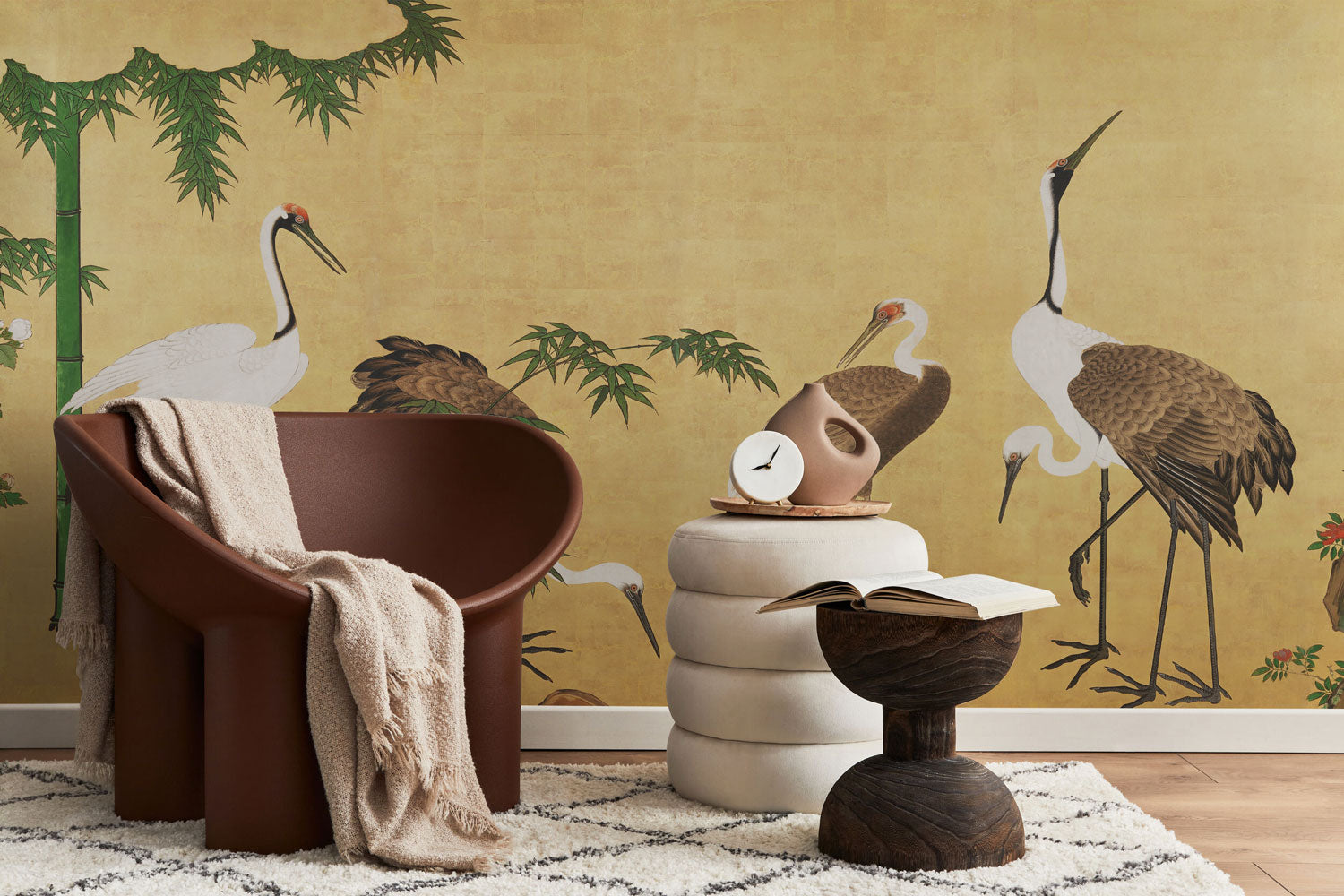 Serene Japanese Cranes Wall Mural