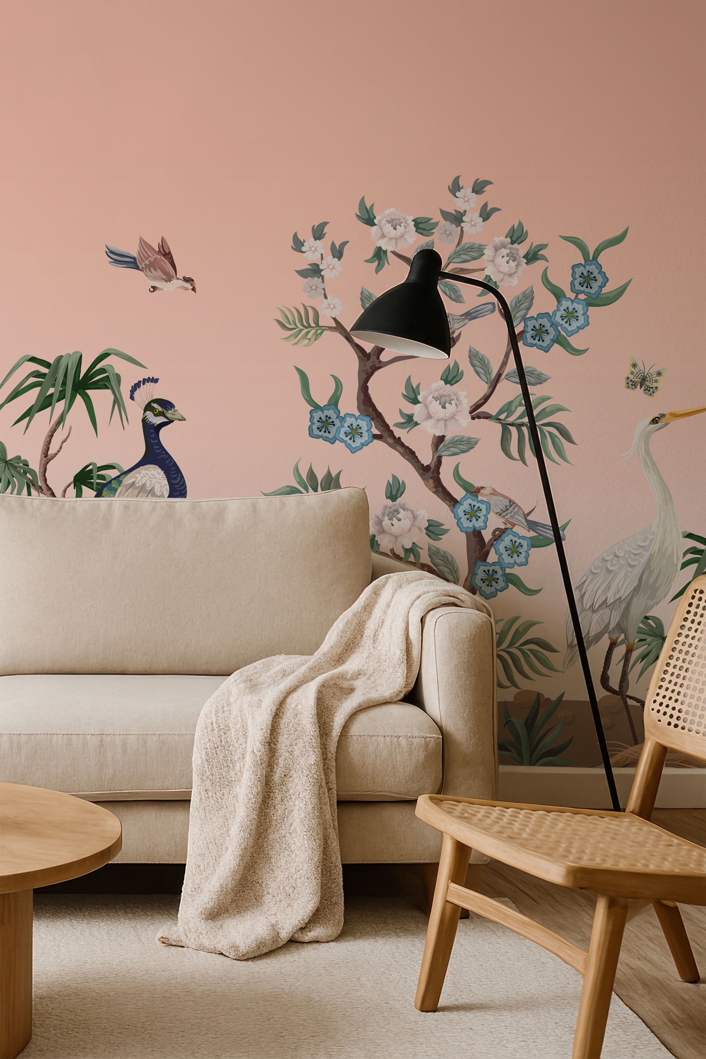 Pink Birds and Flowers Chinoiserie