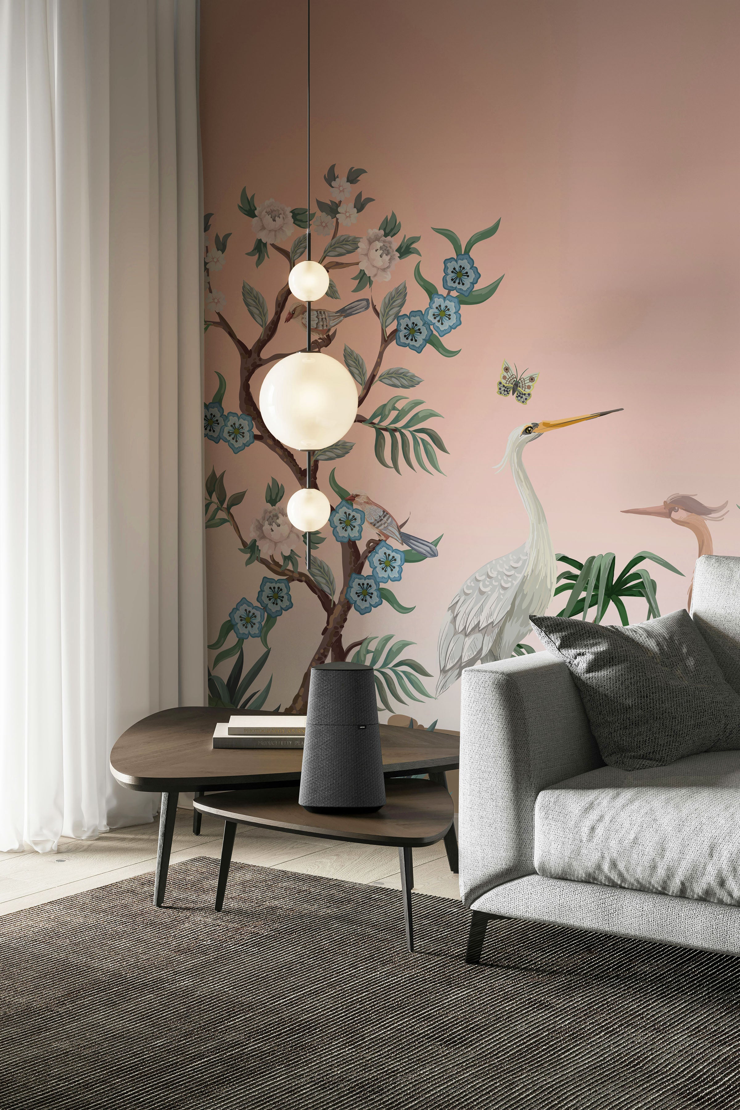 Pink Birds and Flowers Chinoiserie
