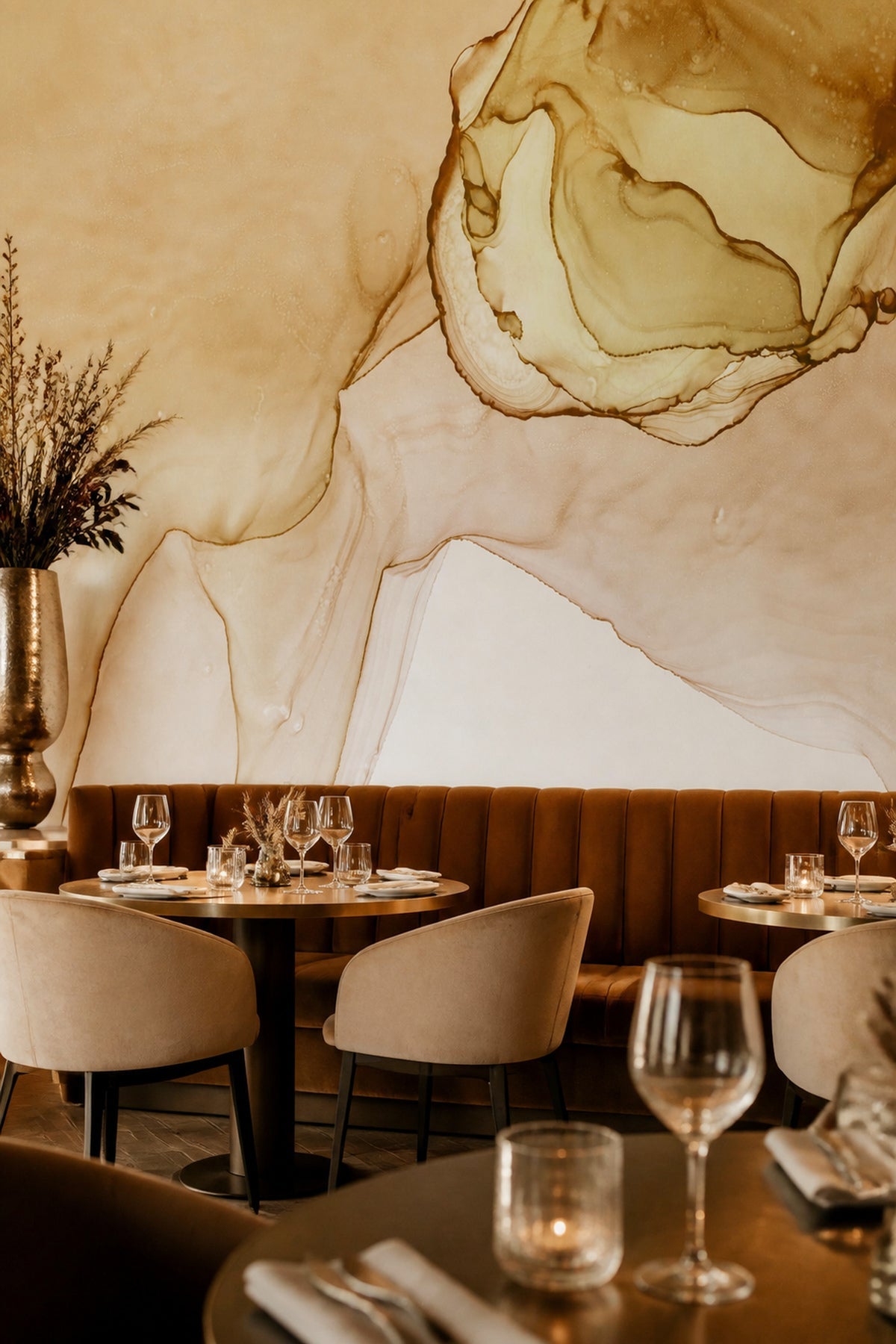 Mountain Gold Ink Utopia wall mural installed in a dining room