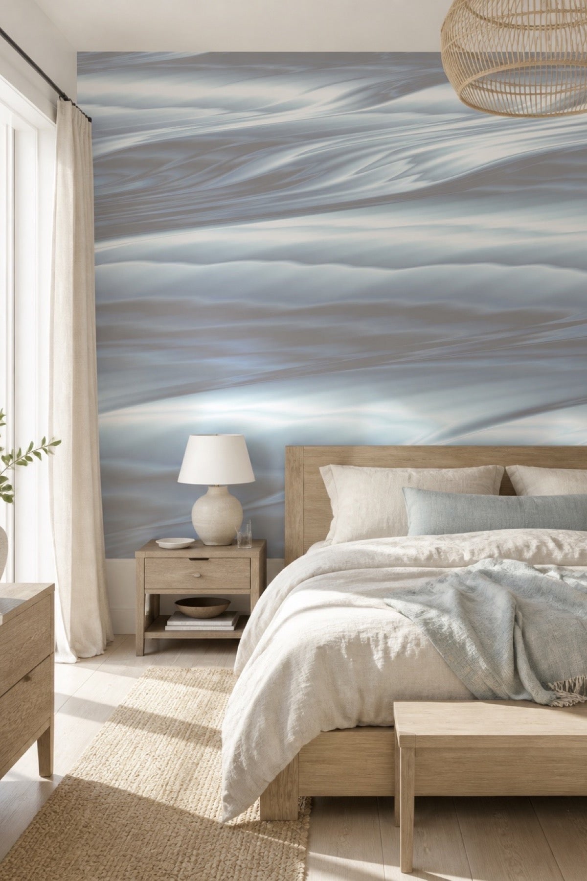 Abstract Beach Waves wall mural in a bedroom
