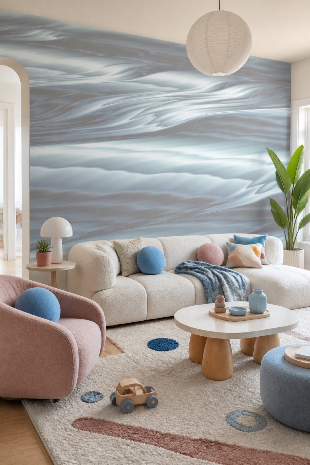 Abstract Beach Waves wall mural in a living room
