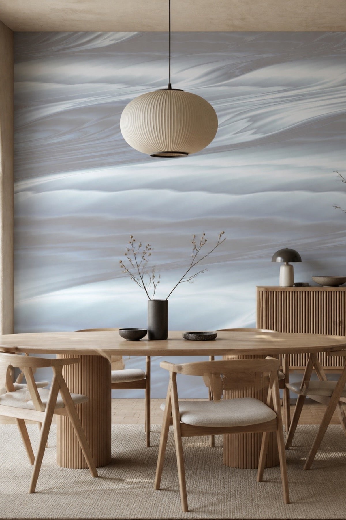 Abstract Beach Waves wall mural in a dining room