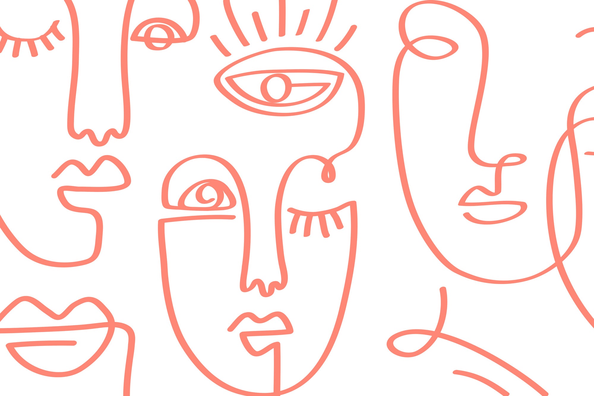 Coral Minimal Abstract Faces wall mural - full pattern