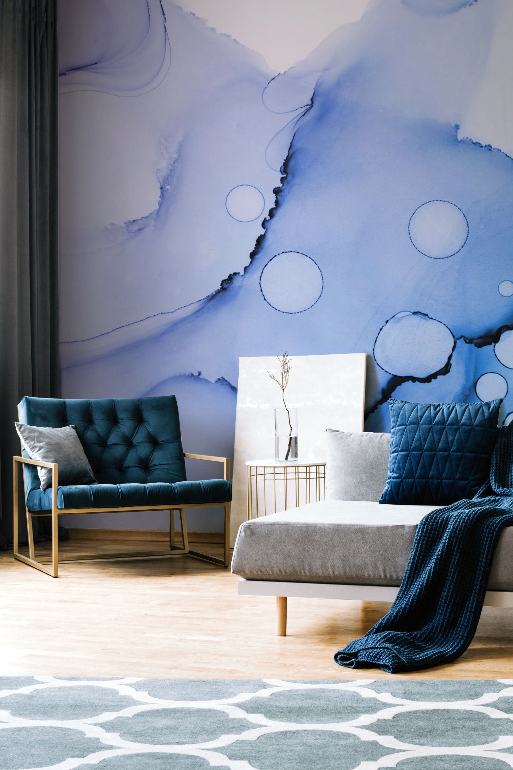 Abstract Blue Ink Utopia Wall Mural