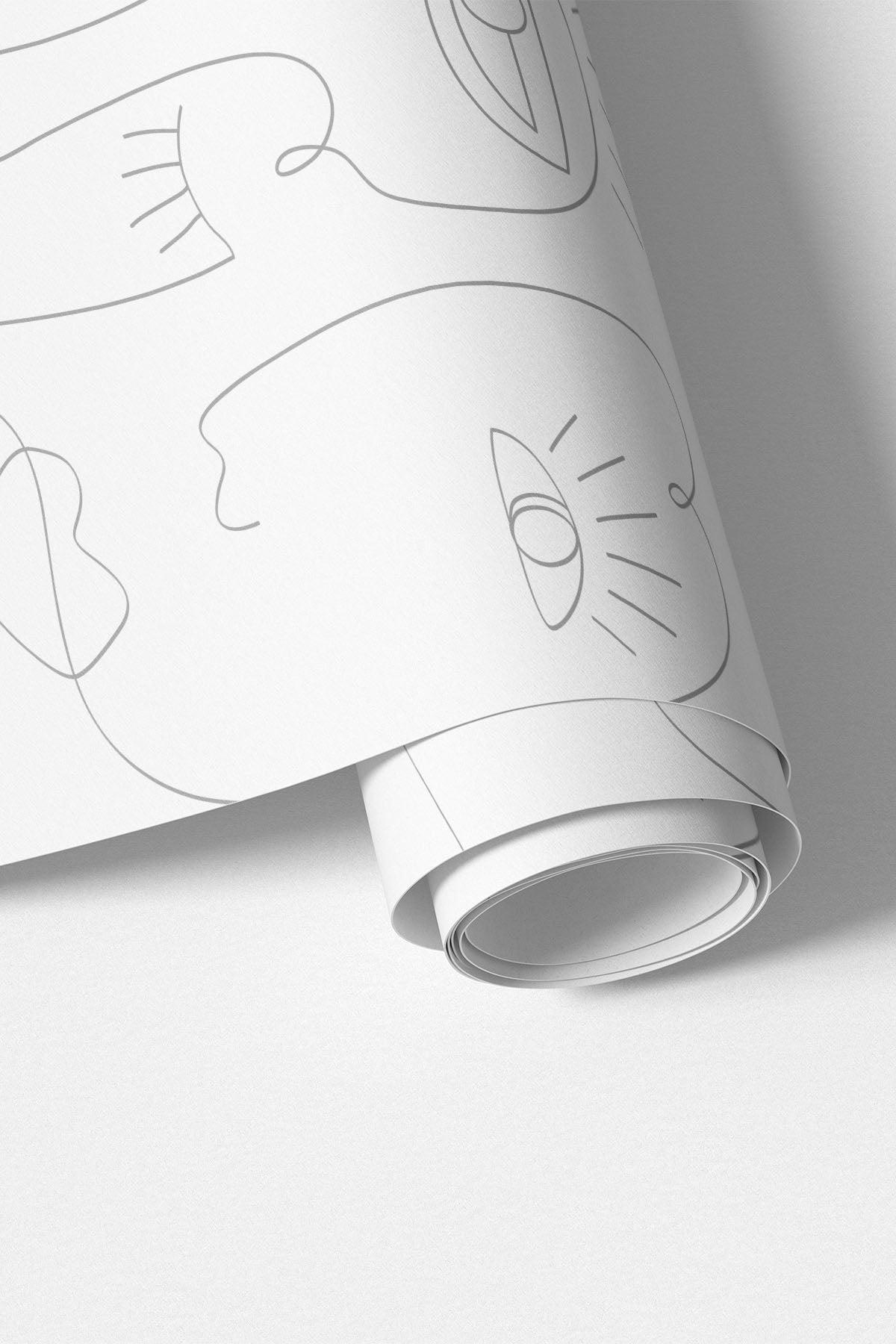 Grey Abstract Line Faces 2 wall mural roll
