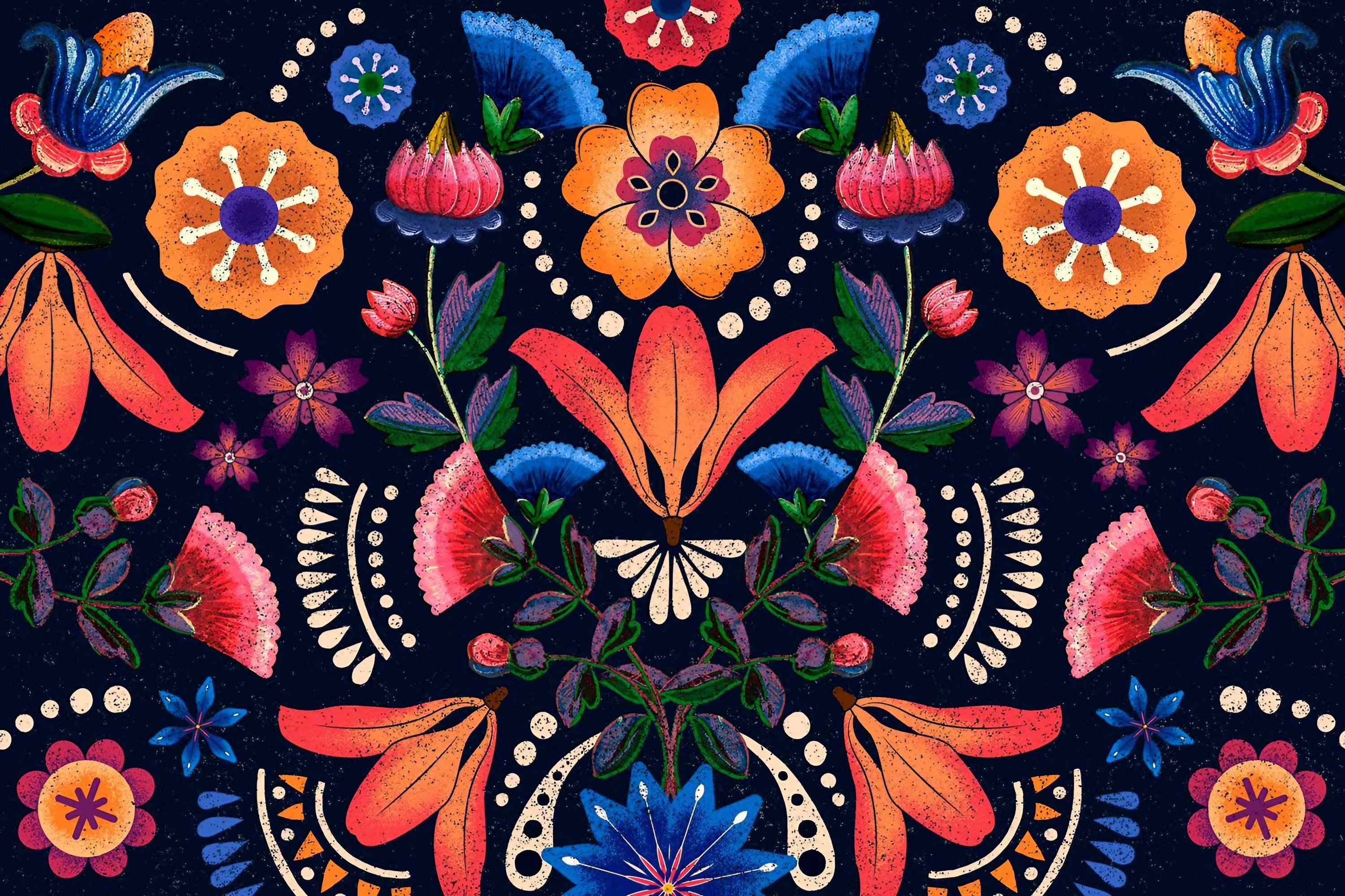 Mexican Ethnic Floral Wallpaper Mural