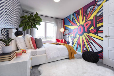 a bright and colorful pop custom wall mural in a bright bedroom 