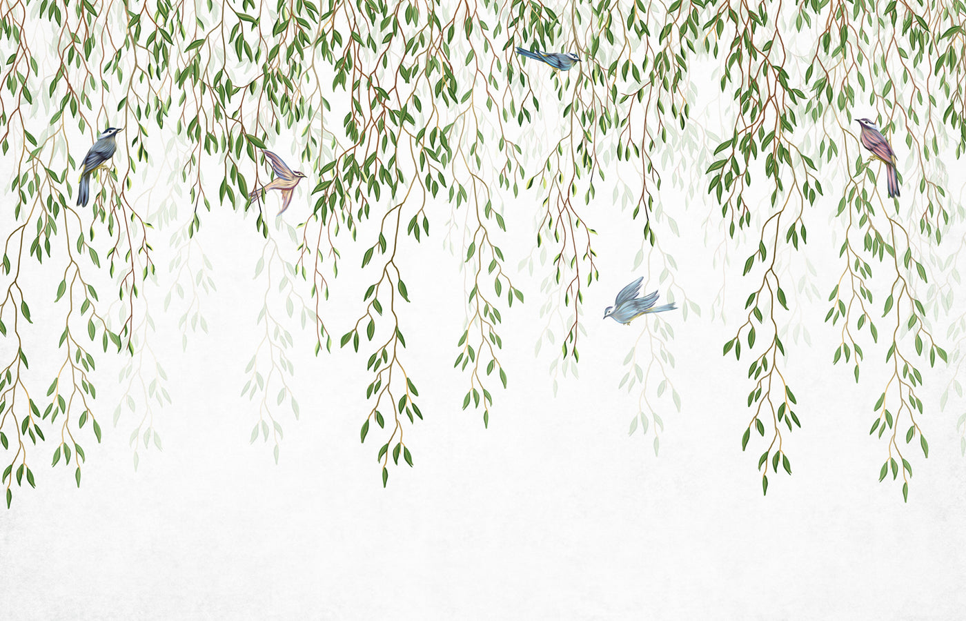 Birds and Willow Branch Chinoiserie Wall Mural