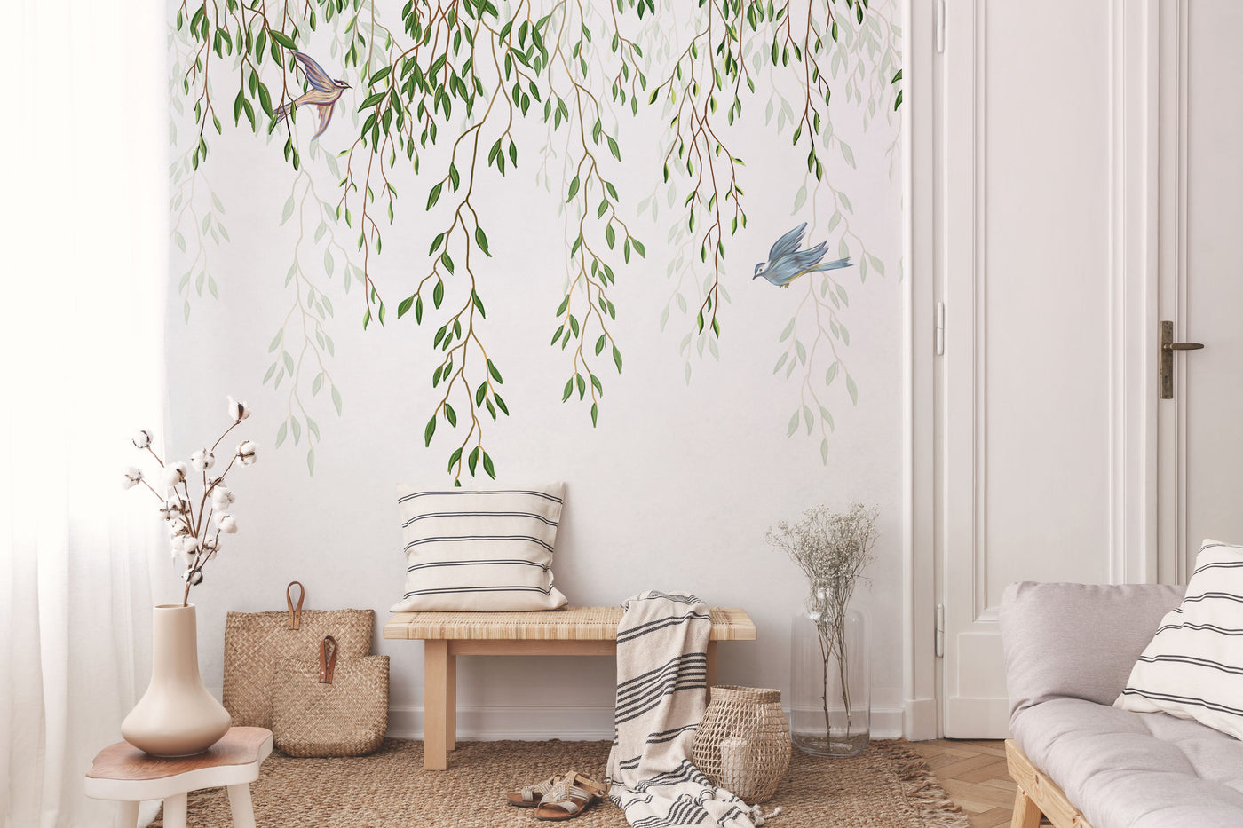 Birds and Willow Branch Chinoiserie Wall Mural