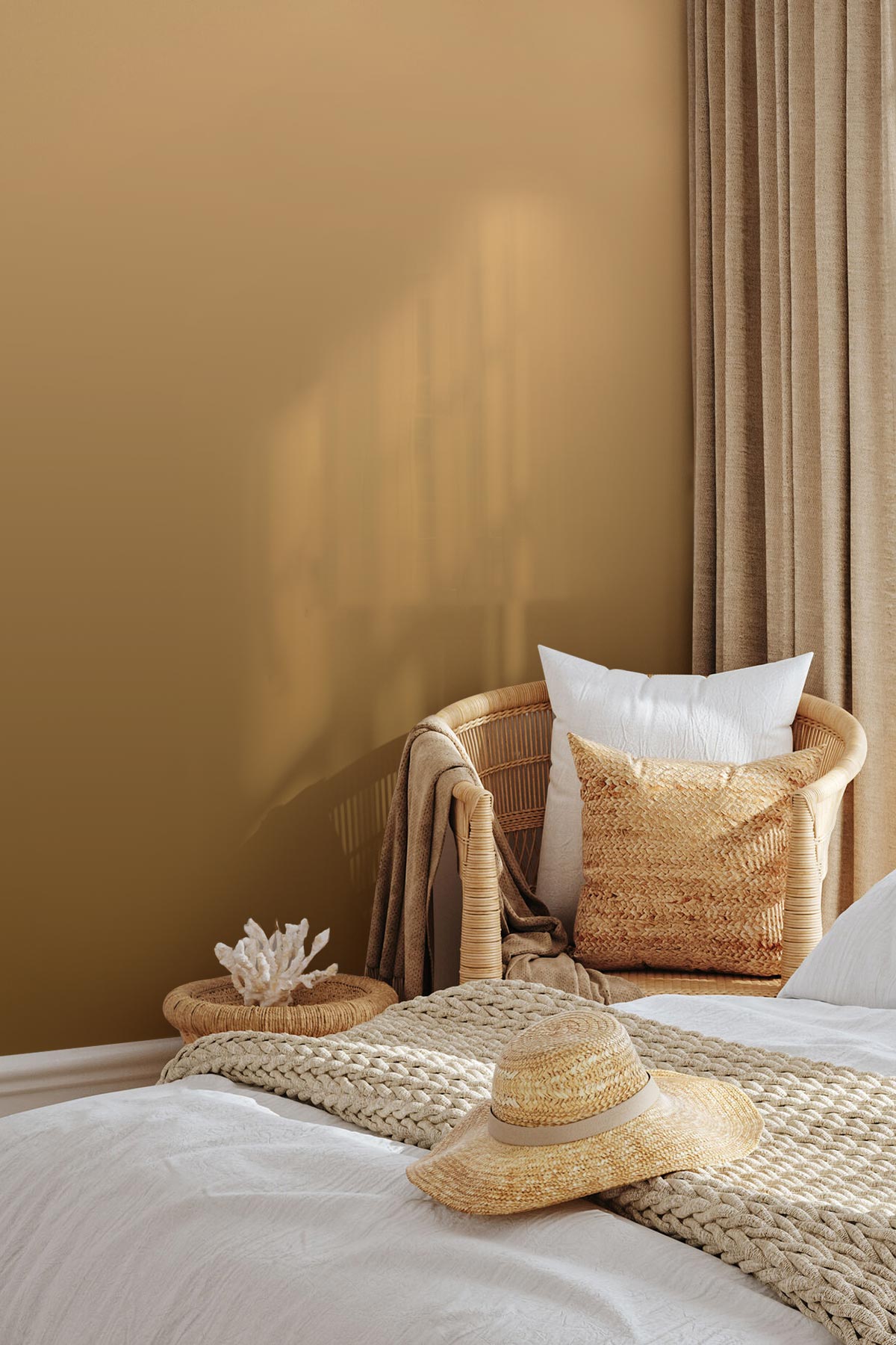Caramel Swirl Wallpaper showcased in a bedroom