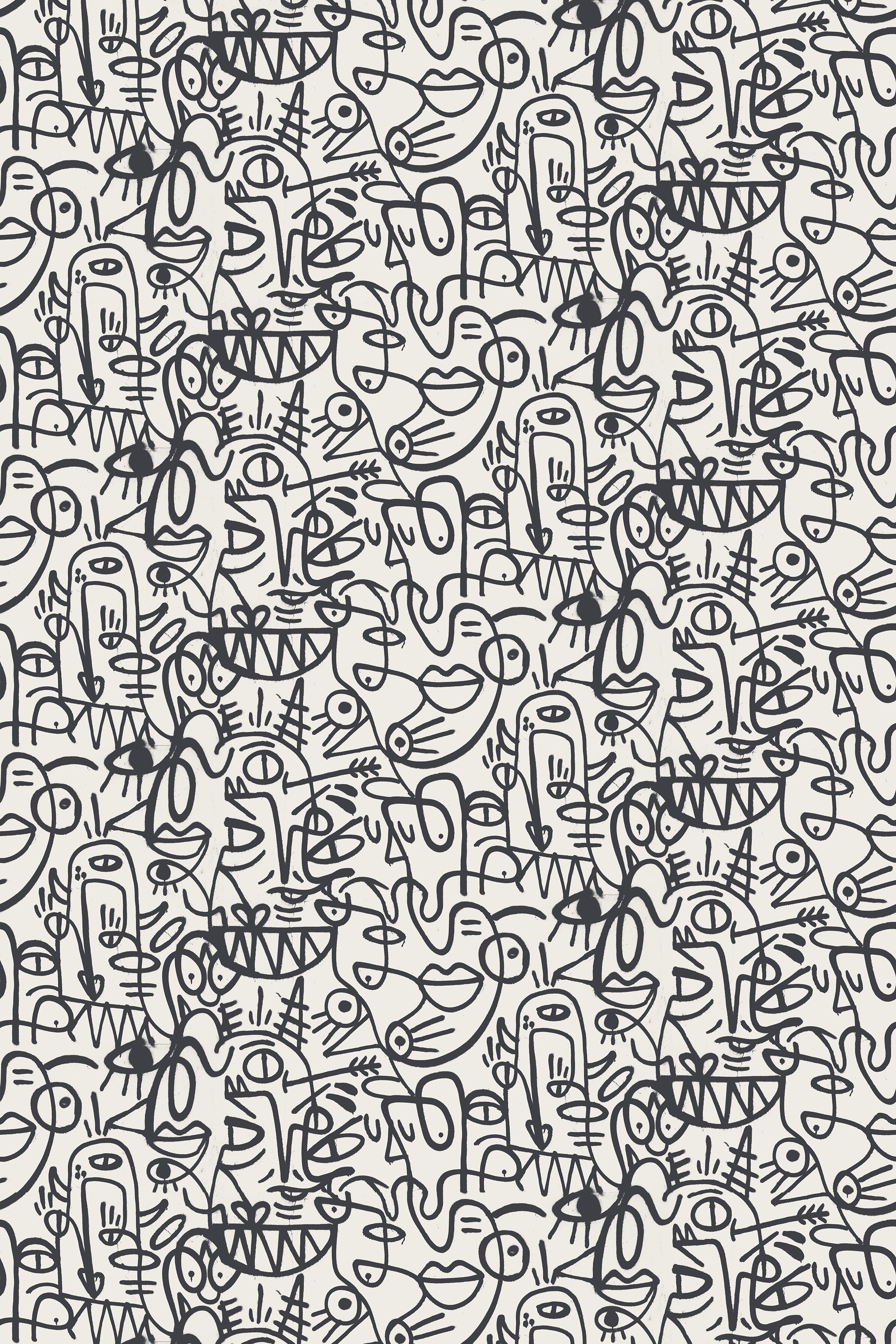 Doodles / Charcoal and Beige