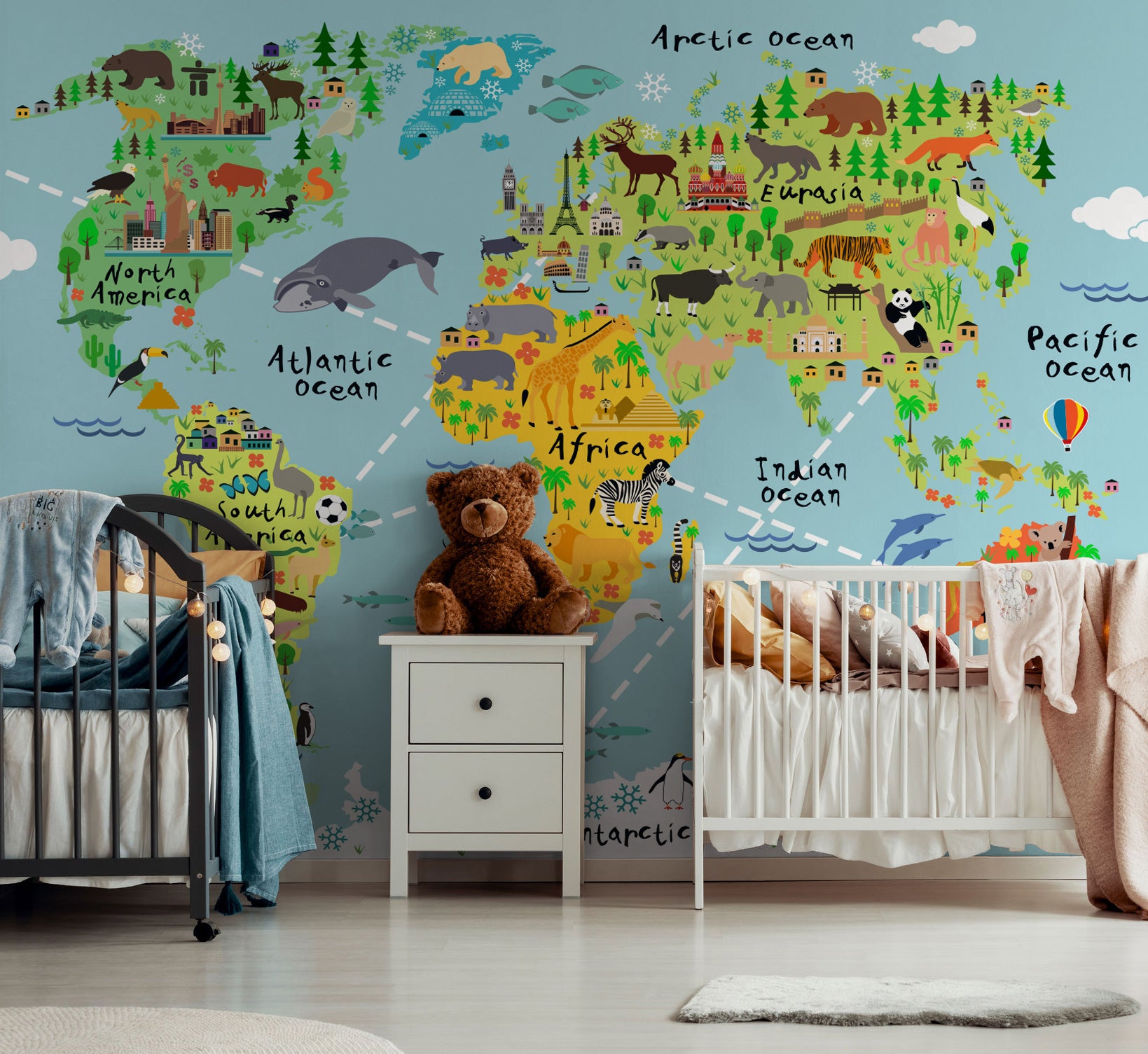 Animal World Map Wall Mural