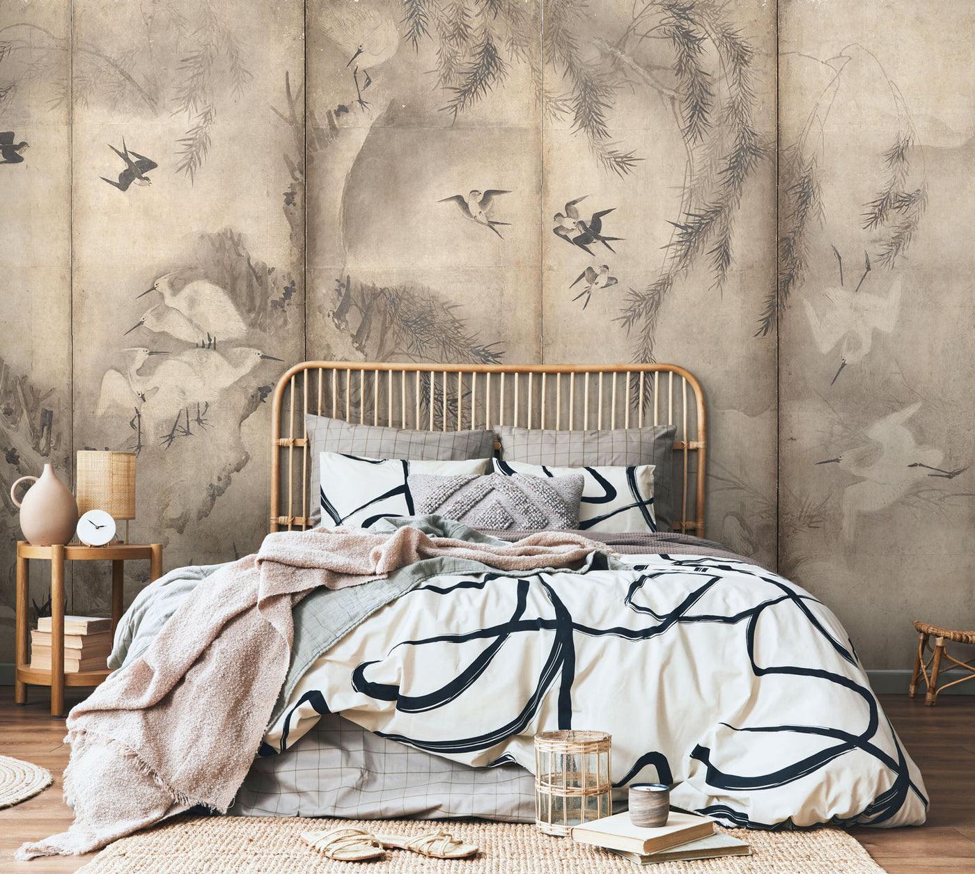 Enchanting Egrets in Willow Wall Mural