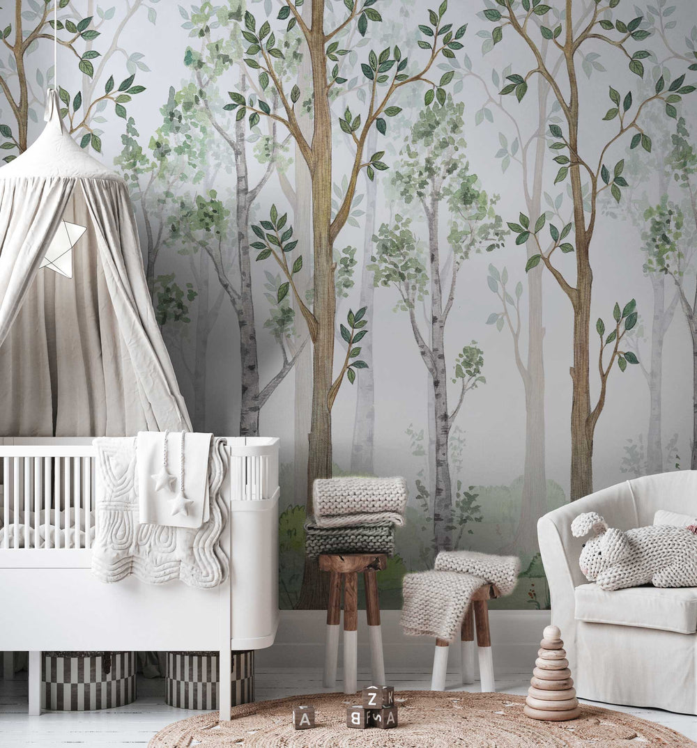 Birch Forest Watercolor Wall Mural | Forest Murals | Eazywallz