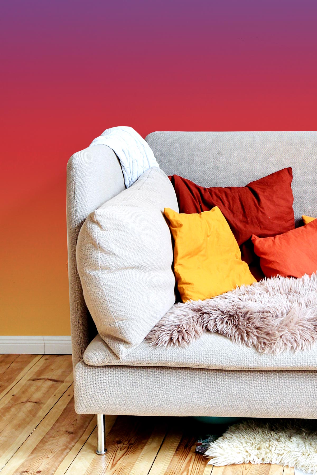Instagram wallpaper behind a sofa