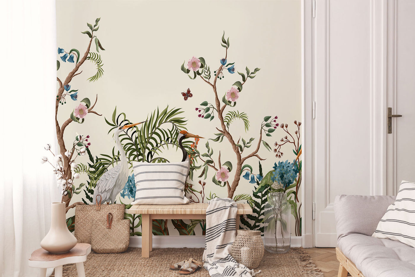 Light Birds and Flowers Chinoiserie Wall Mural
