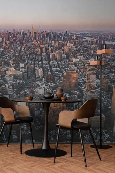 NYC cityscape wall mural in a dining space