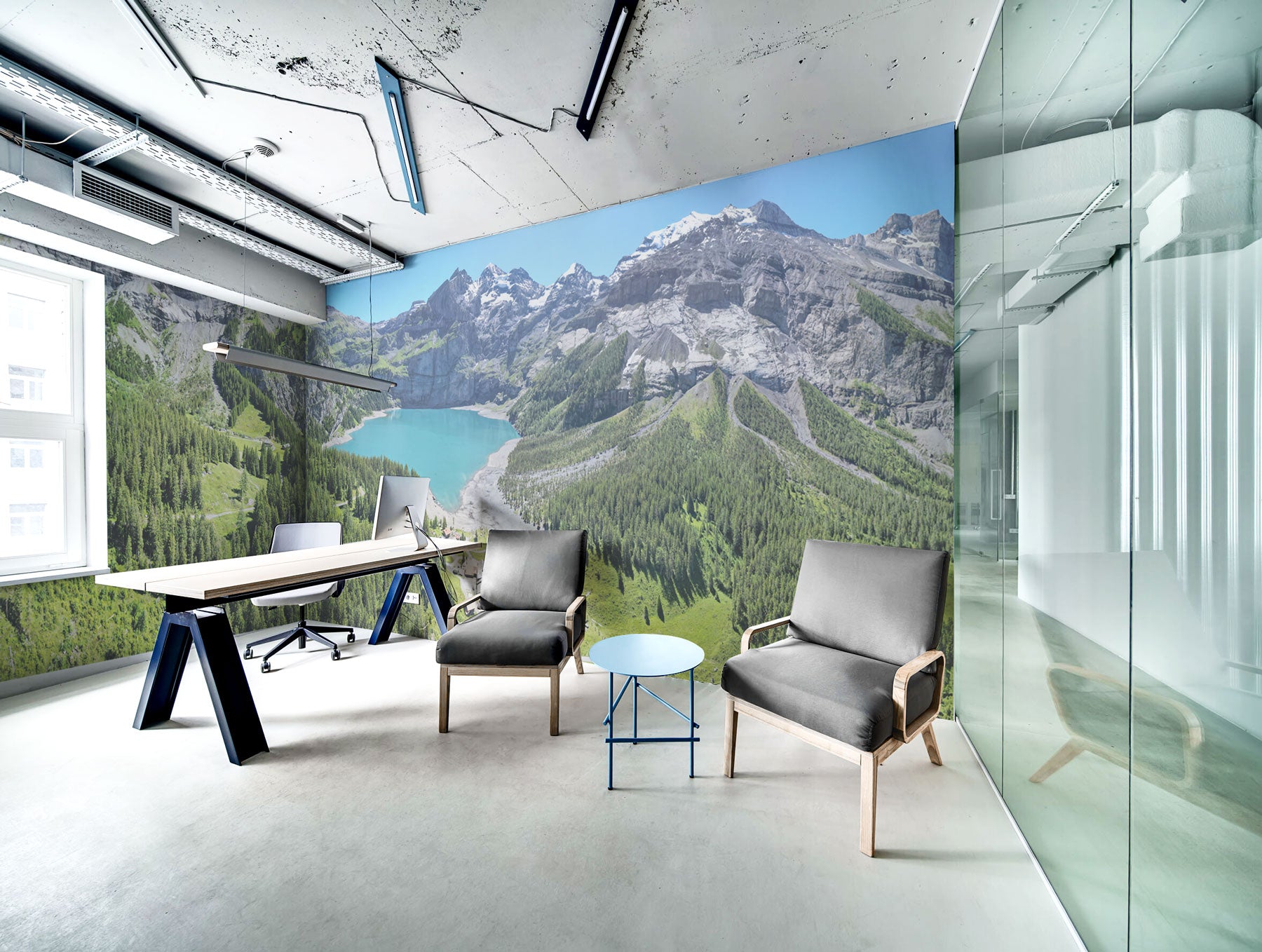 グリーンルーム ブレイクウォール Oeschinen Lake | Alpine Mountain Panorama Wall Mural | Eazywallz
