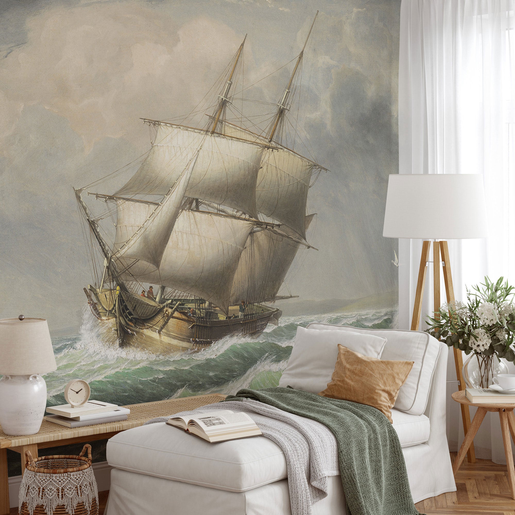 Brig Off the Maine Coast Wall Mural