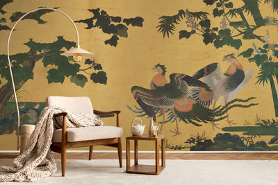 Elegant Japanese Peacocks and Bamboo Wall Mural
