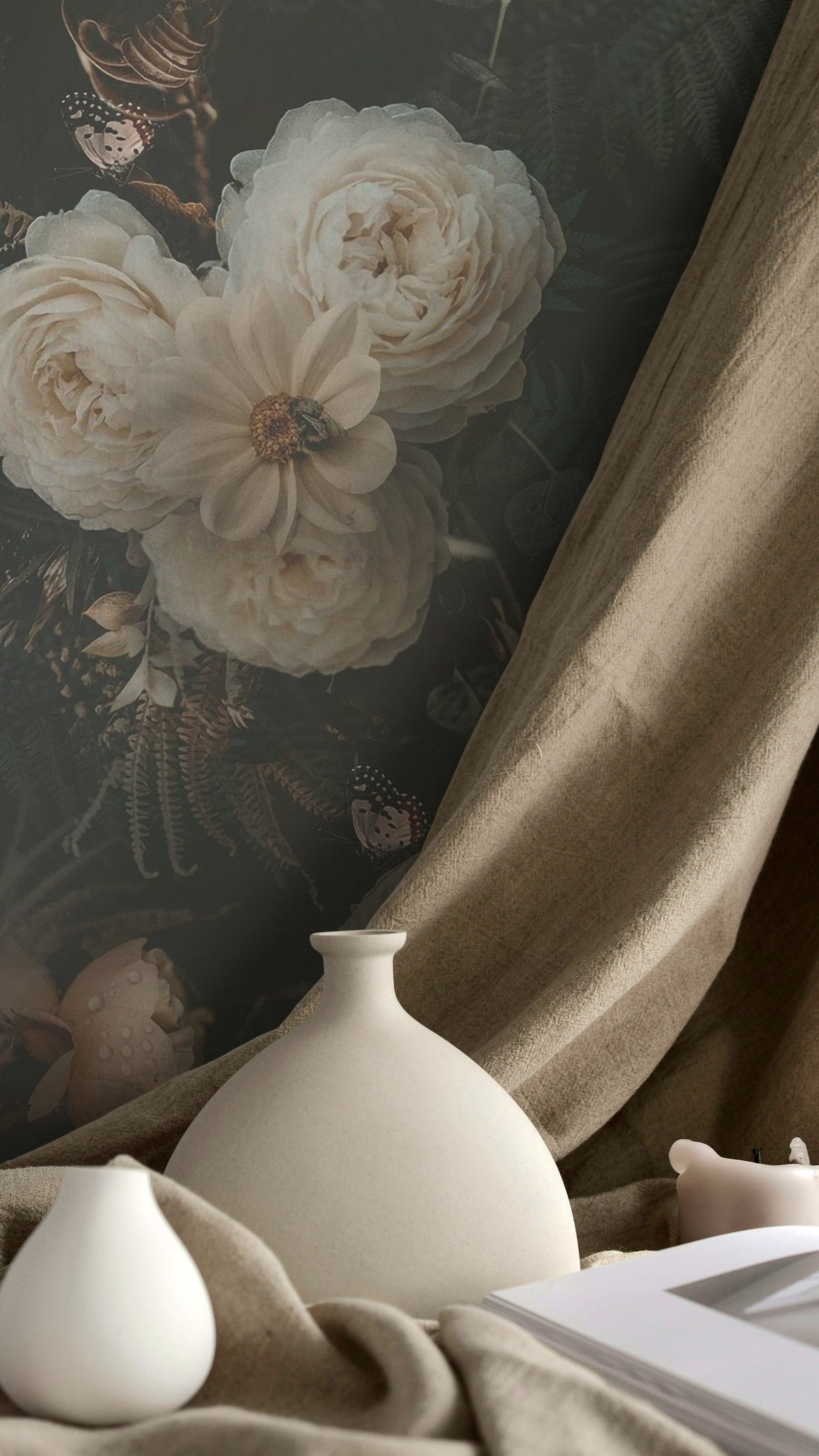 Dark Floral & Hummingbird Wall Mural – Midnight Nectar - Eazywallz