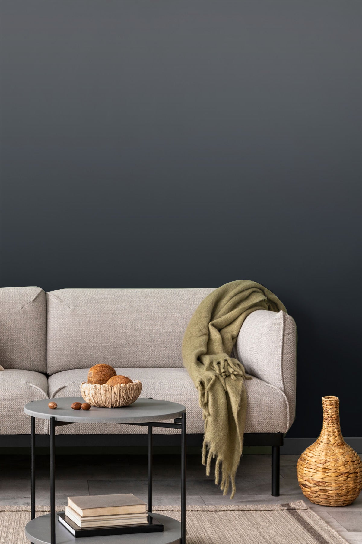 Raven's Wing wallpaper behind a sofa