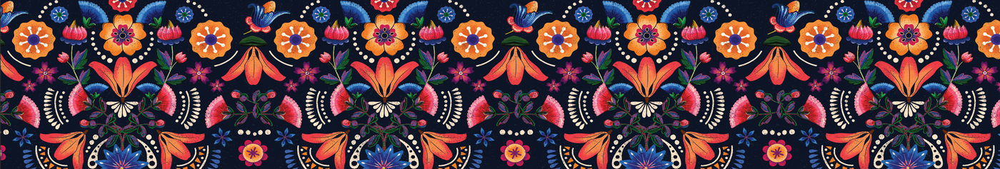 Mexican Ethnic Floral Wallpaper Mural Panoramic