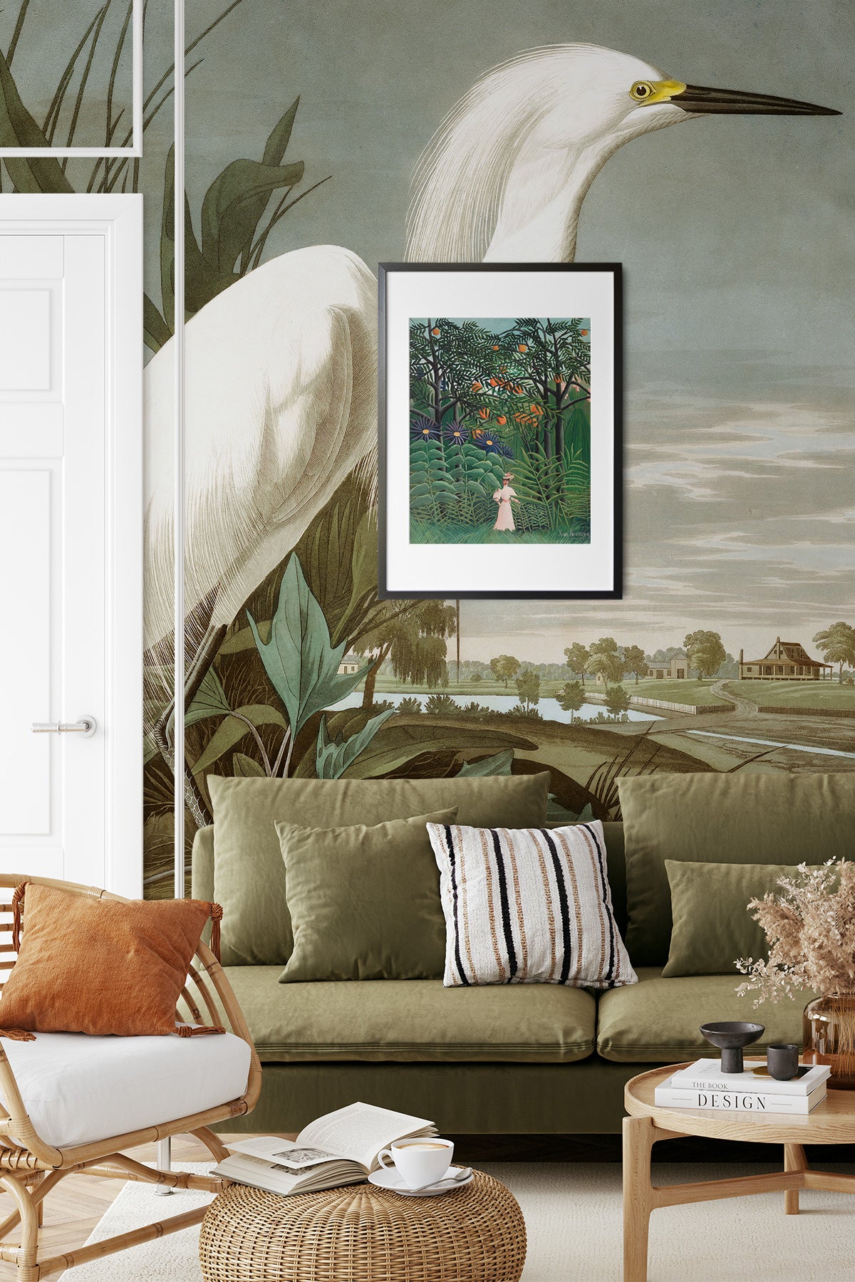 Snowy Heron Mural | Vintage Bird Illustration Wall Mural | EazyWallz