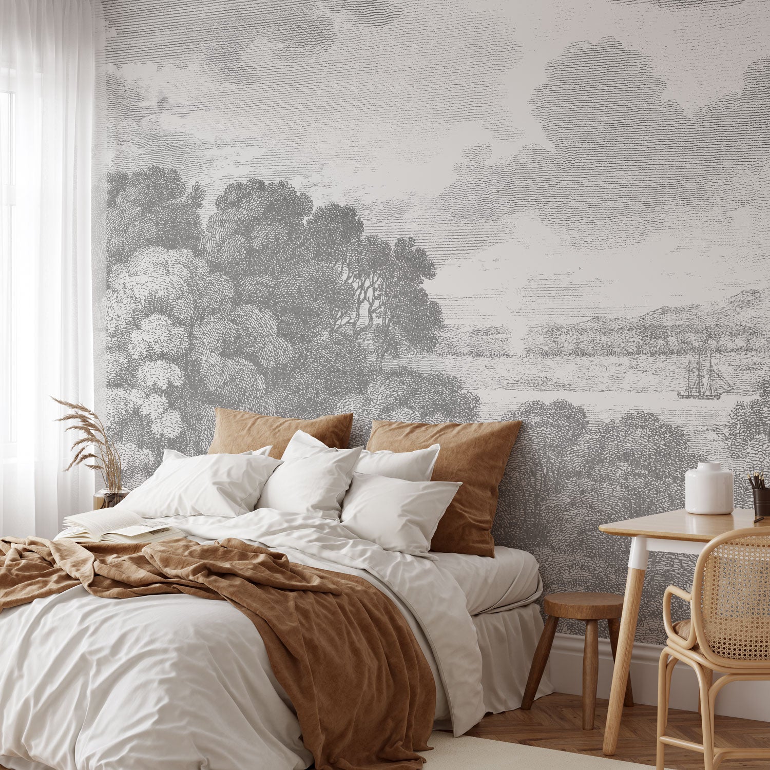 Vintage Etched Landscape Wall mural