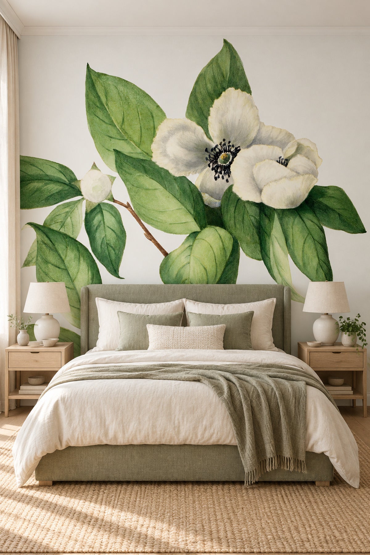 Vintage White Floral Mural Wallpaper