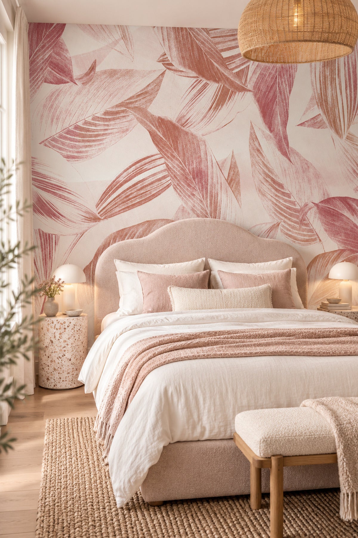 Faded Red Banana Leaves Wall Mural