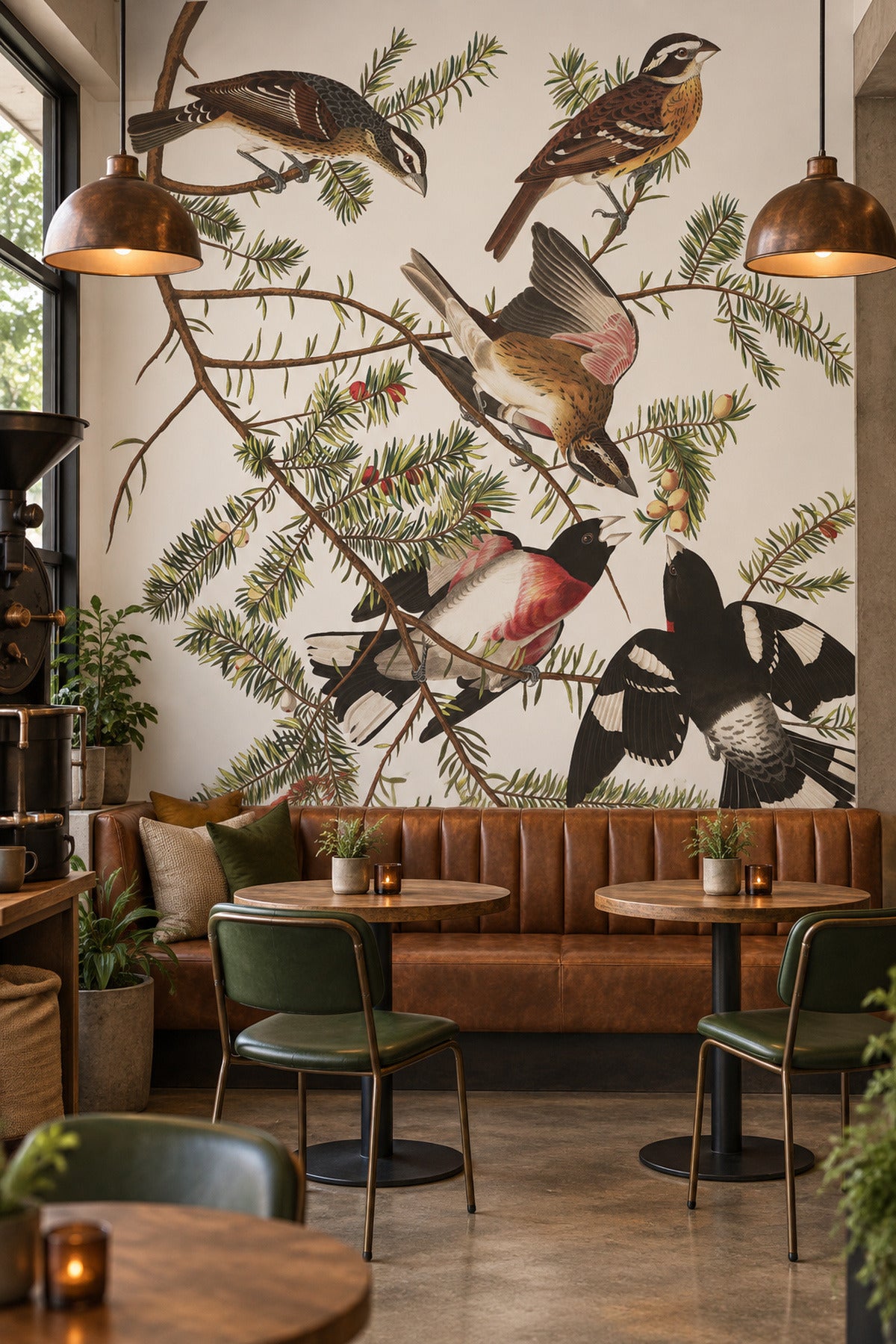 Old Red Grosbeak Bird Mural Wallpaper