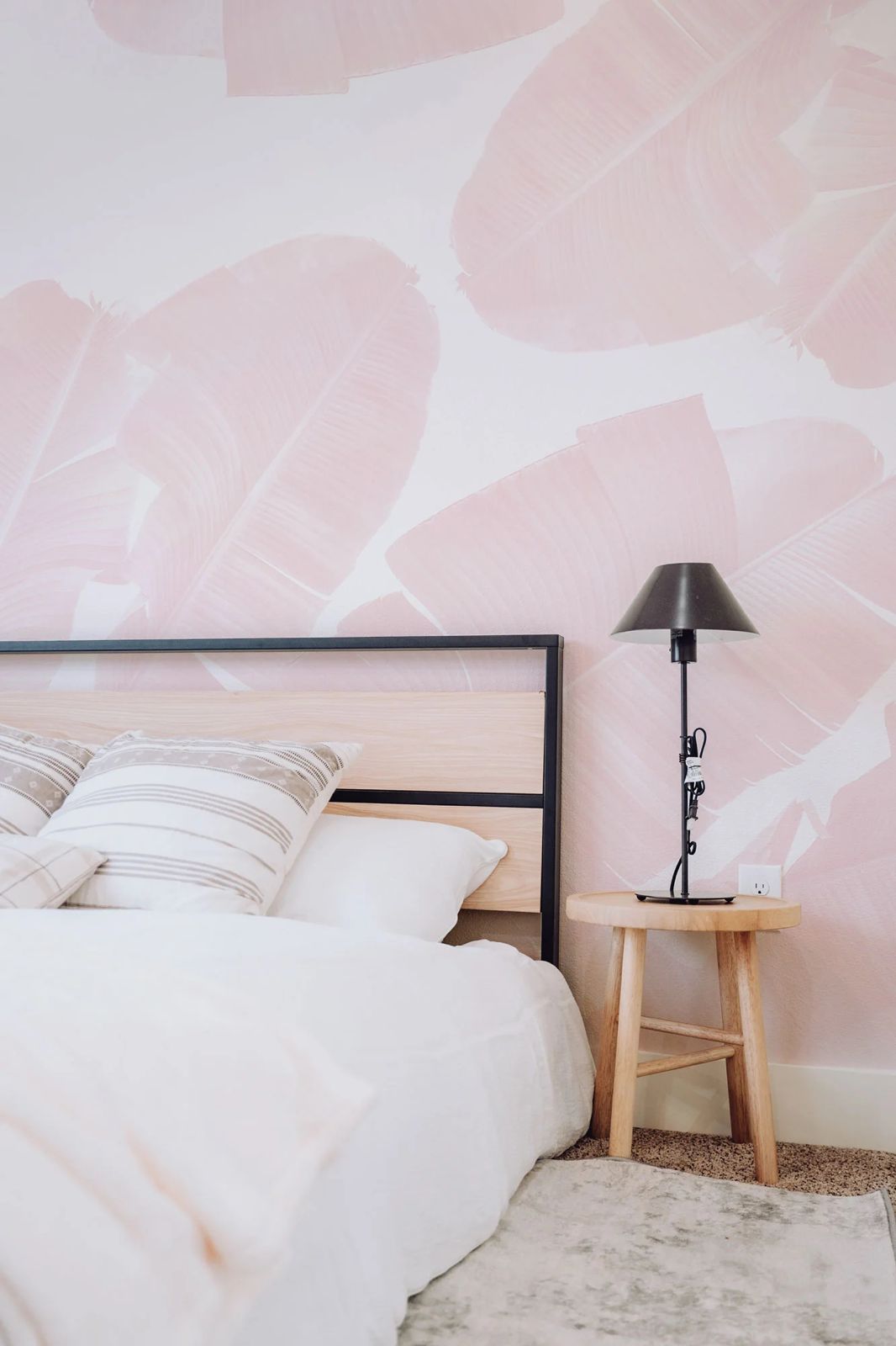 Pink Isolated Banana Leaves Wall Mural