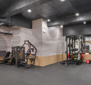 an custom abstract wallpaper mural in a gym 