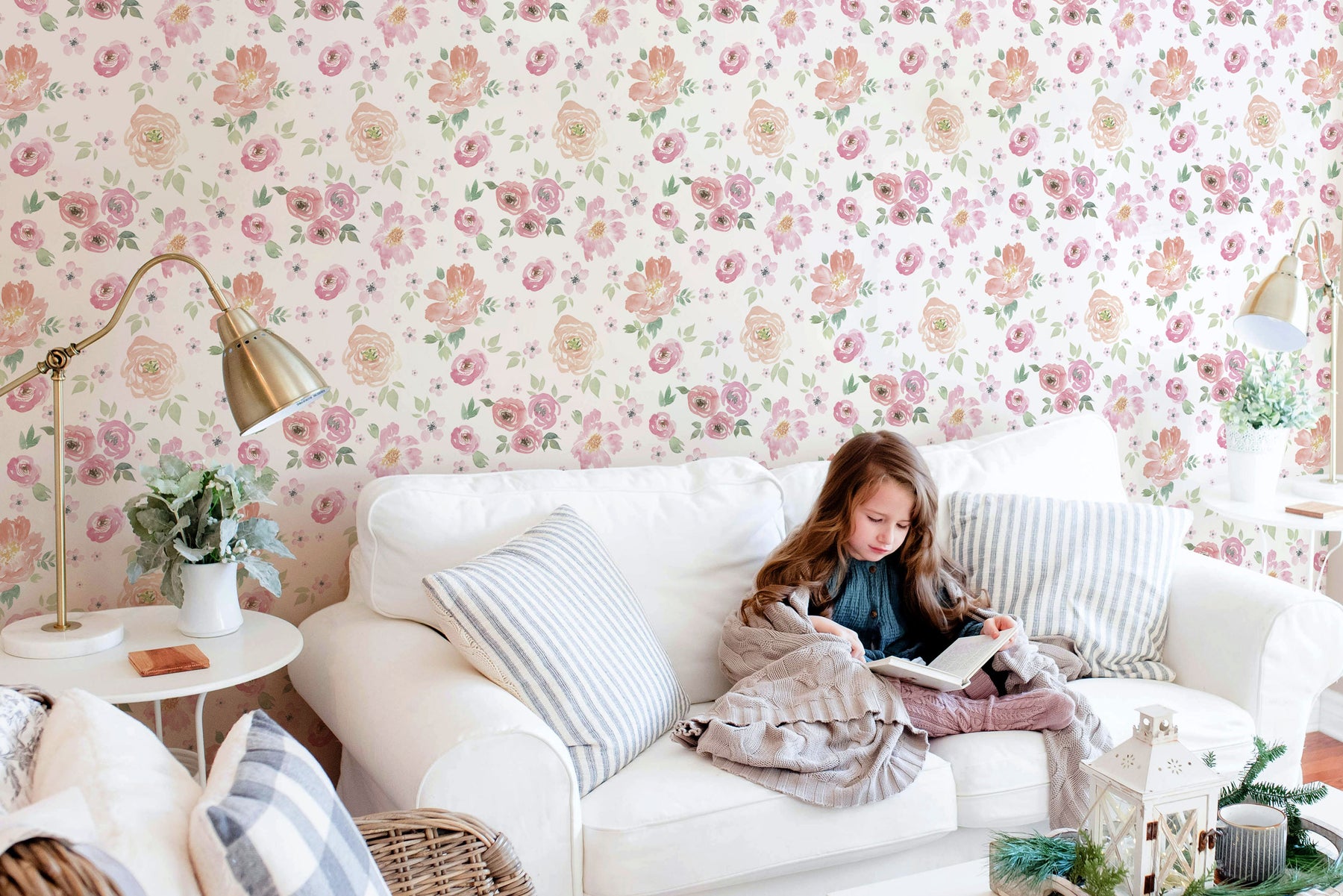 boho chic floral wallpaper in a living space