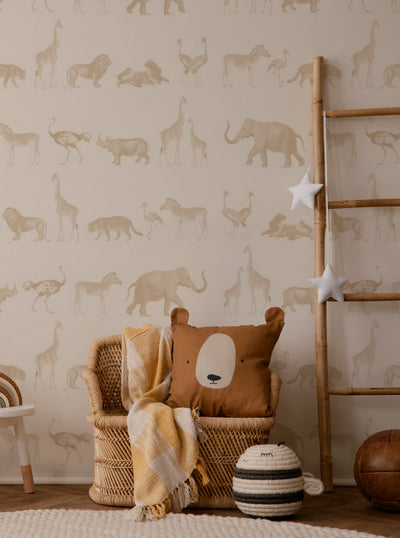 safari animals wallpaper mural in a kids room
